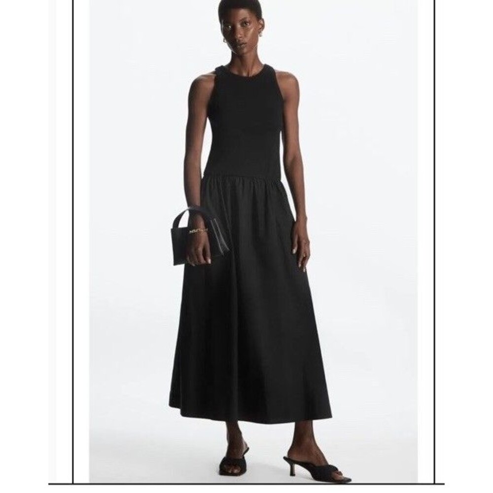 COS CONTRAST-PANEL POPLIN MAXI DRESS Women’s Size M  Black NWT